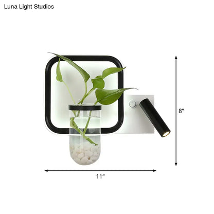 Minimalist black wall mount light with glass plant pot bedroom sconce