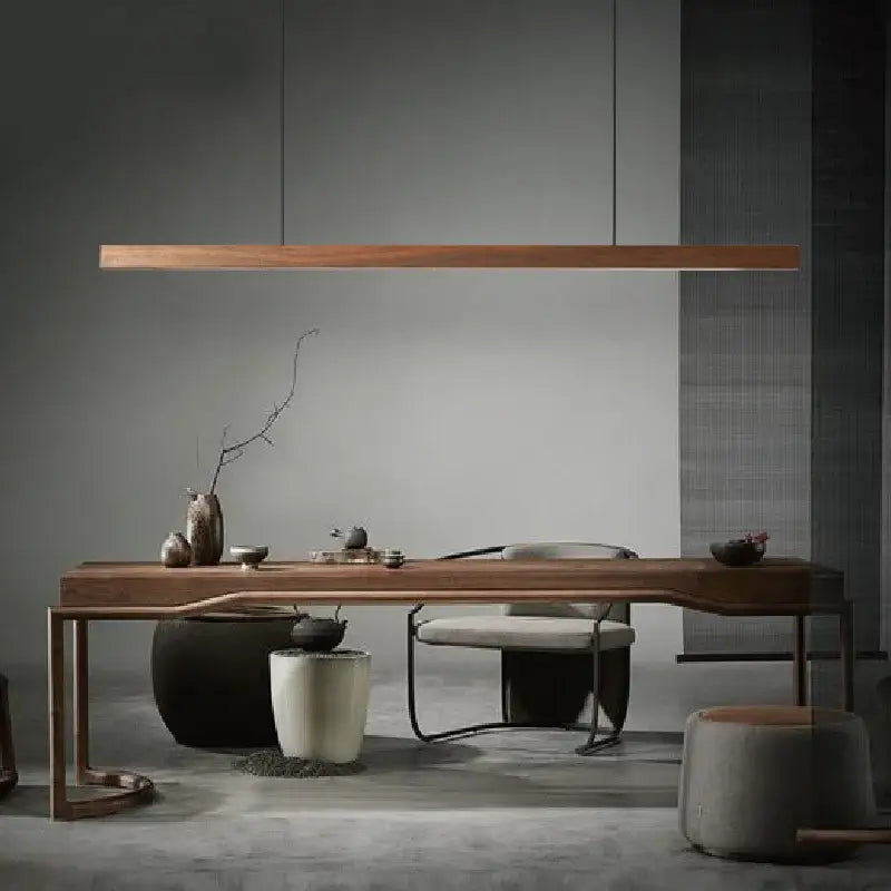 Minimalist black walnut log strip pendant light for dining room