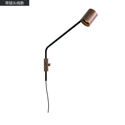 Minimalist black walnut swing arm wall lamp for bedroom decor