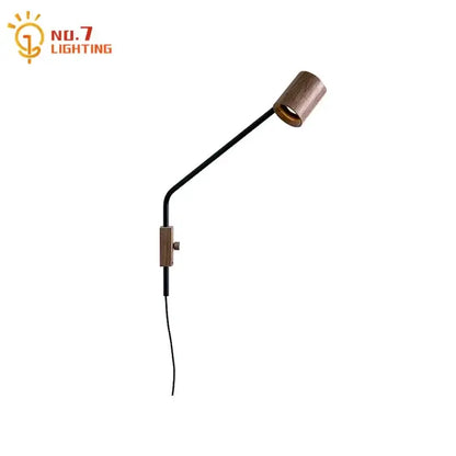 Minimalist black walnut swing arm wall lamp for bedroom decor