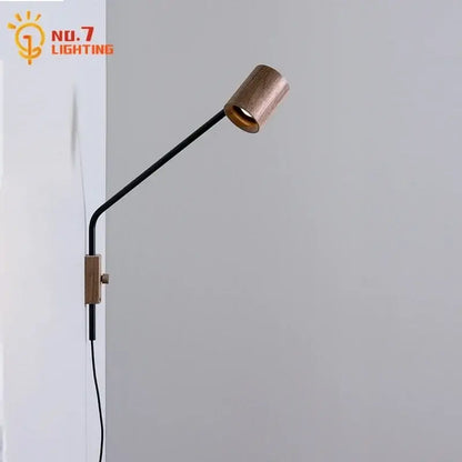 Minimalist black walnut swing arm wall lamp for bedroom decor
