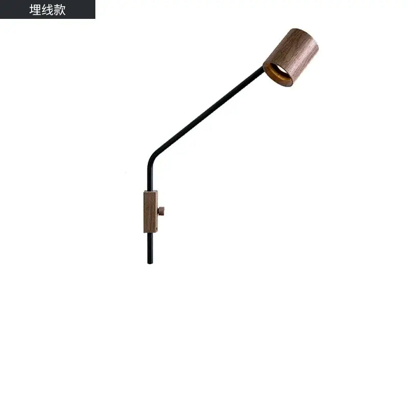 Minimalist black walnut swing arm wall lamp for bedroom decor