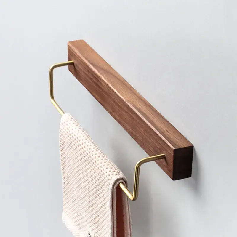 Minimalist black walnut wood towel rack 2 pack bathroom brass accents
