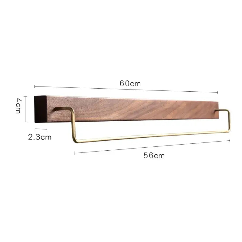 Minimalist black walnut wood towel rack 2 pack bathroom brass accents