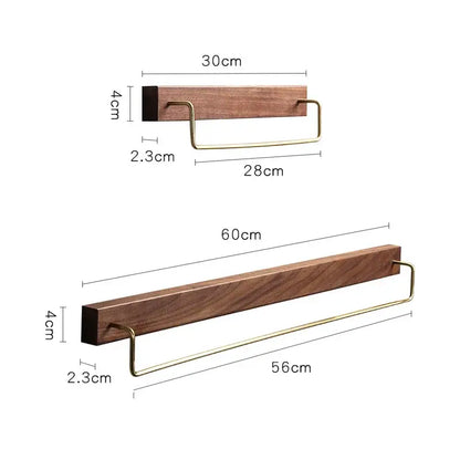 Minimalist black walnut wood towel rack 2 pack bathroom brass accents