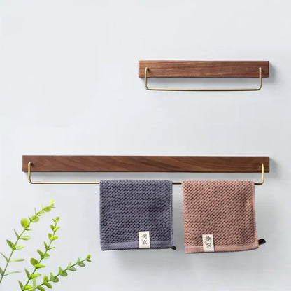 Minimalist black walnut wood towel rack 2 pack bathroom brass accents
