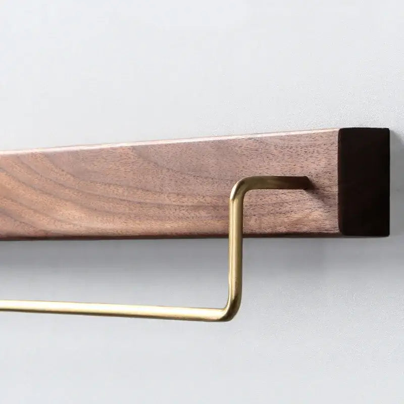 Minimalist black walnut wood towel rack 2 pack bathroom brass accents