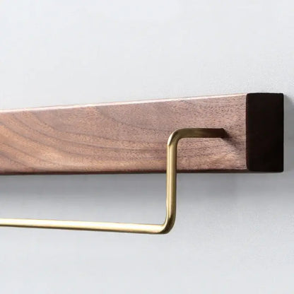 Minimalist black walnut wood towel rack 2 pack bathroom brass accents