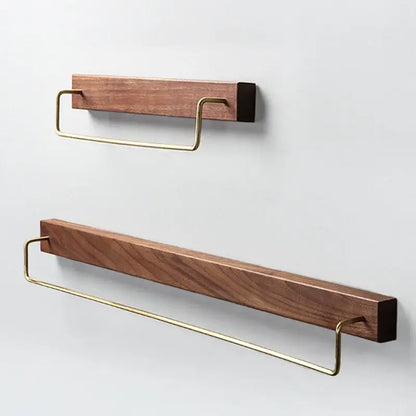 Minimalist black walnut wood towel rack 2 pack bathroom brass accents