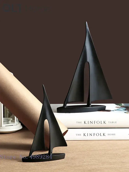 Minimalist black & white abstract resin sailboat living room decor