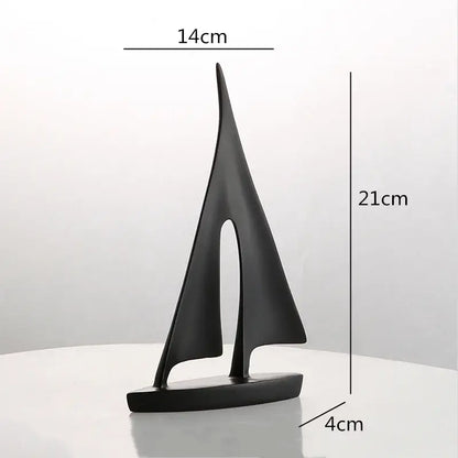 Minimalist black & white abstract resin sailboat living room decor