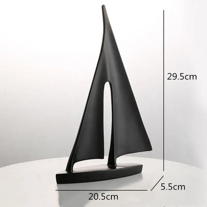 Minimalist black & white abstract resin sailboat living room decor