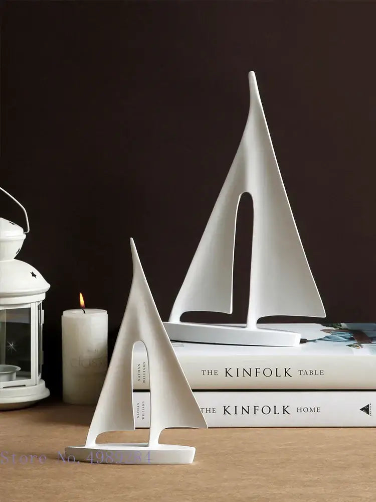 Minimalist black & white abstract resin sailboat living room decor