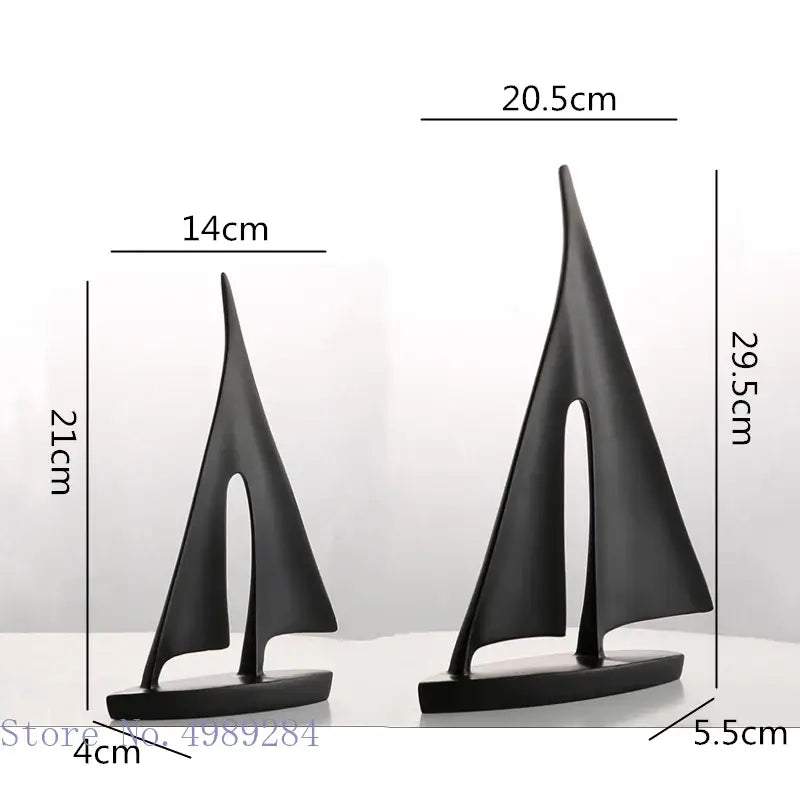 Minimalist black & white abstract resin sailboat living room decor