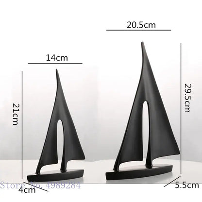 Minimalist black & white abstract resin sailboat living room decor