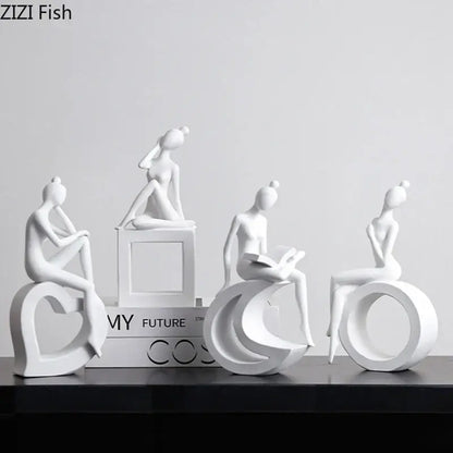 Minimalist black & white abstract resin sculpture living room decor