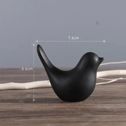 Minimalist black & white ceramic bird figurine set living room decor
