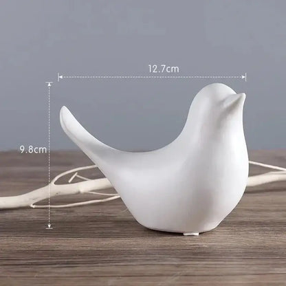 Minimalist black & white ceramic bird figurine set living room decor