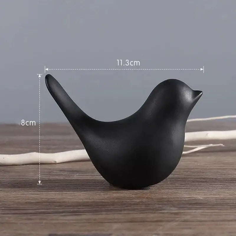 Minimalist black & white ceramic bird figurine set living room decor