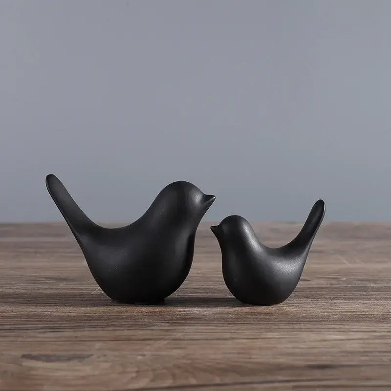 Minimalist black & white ceramic bird figurine set living room decor