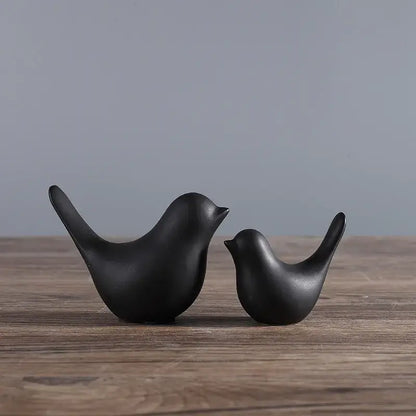 Minimalist black & white ceramic bird figurine set living room decor