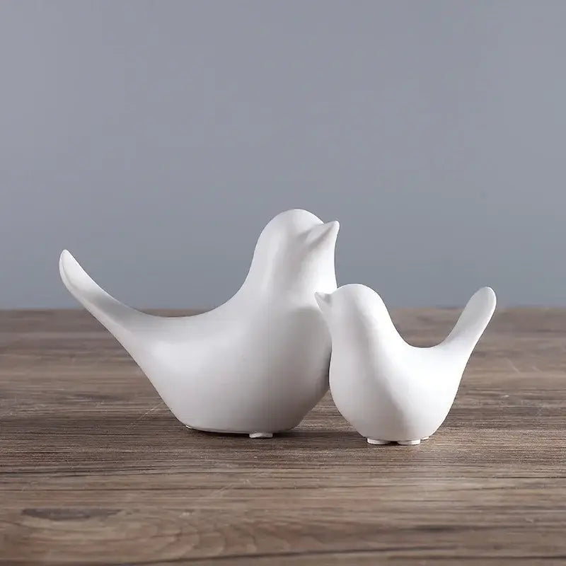 Minimalist black & white ceramic bird figurine set living room decor