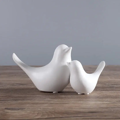Minimalist black & white ceramic bird figurine set living room decor