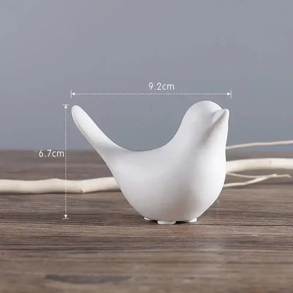 Minimalist black & white ceramic bird figurine set living room decor