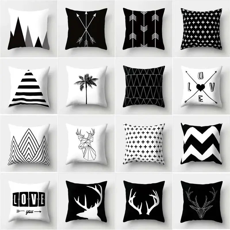 Minimalist black & white flocking pillowcase living room cushion cover