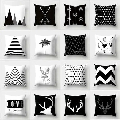 Minimalist black & white flocking pillowcase living room cushion cover