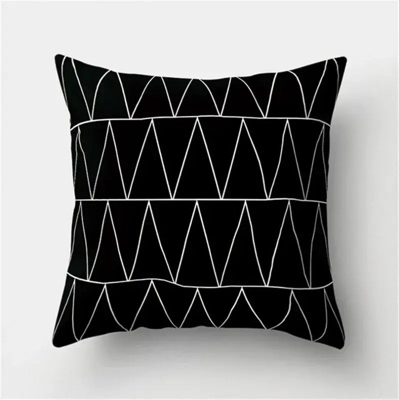 Minimalist black & white flocking pillowcase living room cushion cover