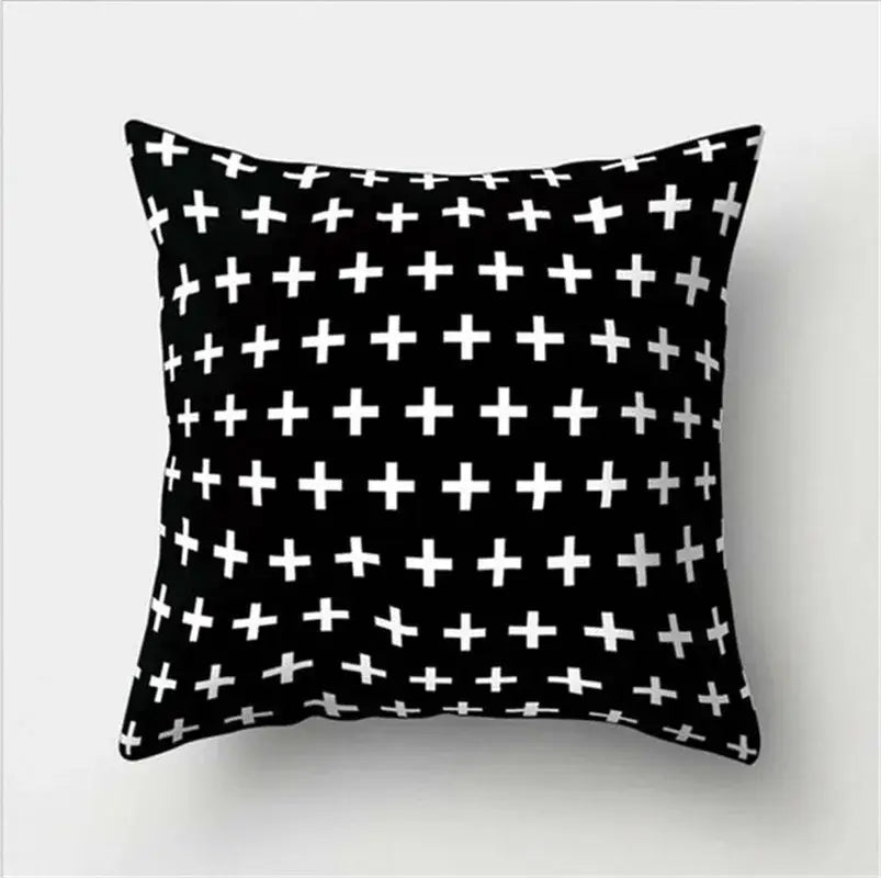 Minimalist black & white flocking pillowcase living room cushion cover