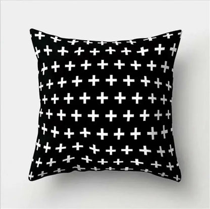 Minimalist black & white flocking pillowcase living room cushion cover
