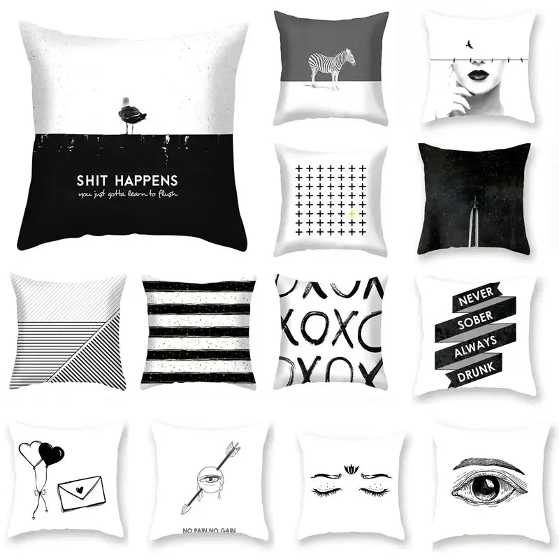 Minimalist black & white geometric cushion cover living room decor