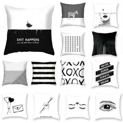 Minimalist black & white geometric cushion cover living room decor