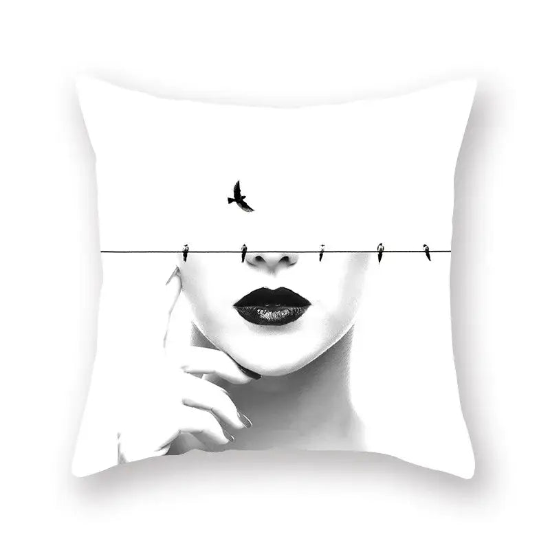 Minimalist black & white geometric cushion cover living room decor