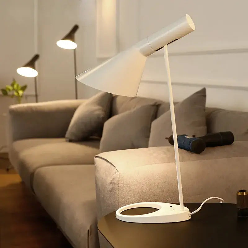 Minimalist black & white industrial iron table lamp for bedroom
