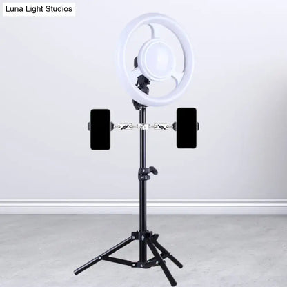 Minimalist black & white led ring light phone holder bedroom fixture