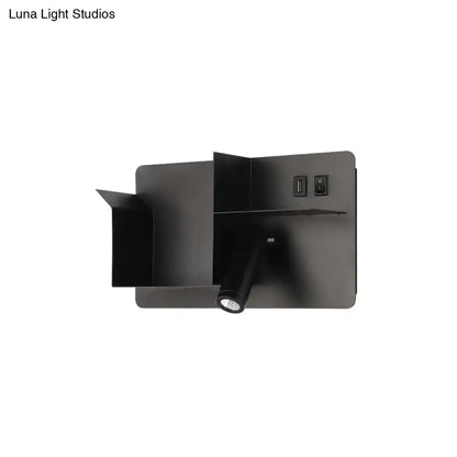 Minimalist black & white metal tubular wall light bedroom sconce