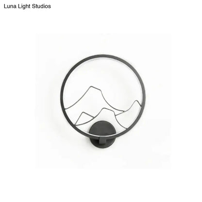 Minimalist black & white mountain acrylic ring wall lamp bedroom