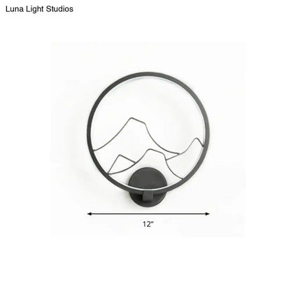 Minimalist black & white mountain acrylic ring wall lamp bedroom