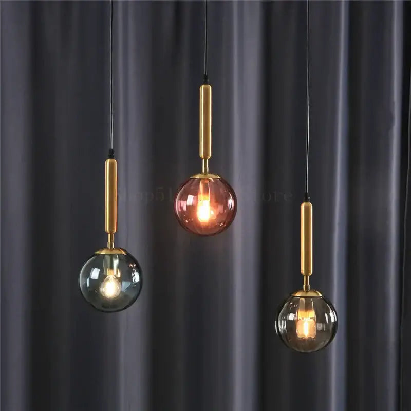 Minimalist blue pink & gray glass ball pendant light living room