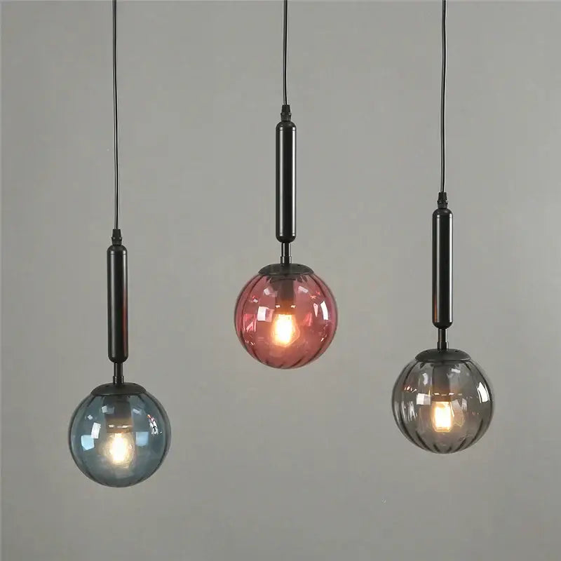 Minimalist blue pink & gray glass ball pendant light living room