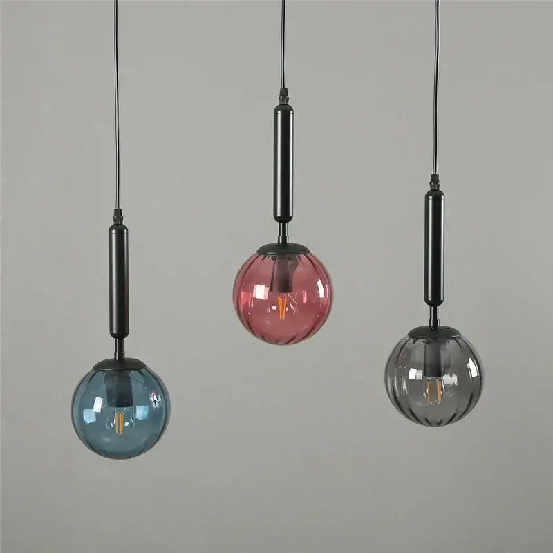 Minimalist blue pink & gray glass ball pendant light living room