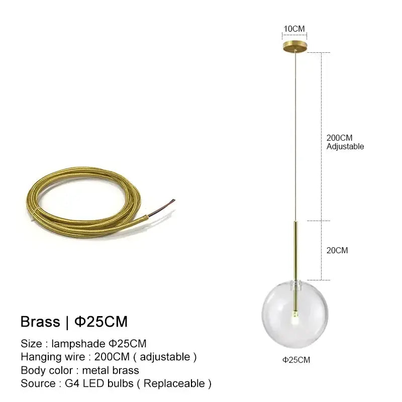 Minimalist brass and clear glass ball pendant light for dining room