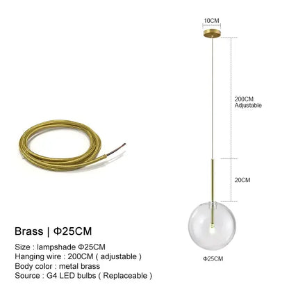 Minimalist brass and clear glass ball pendant light for dining room