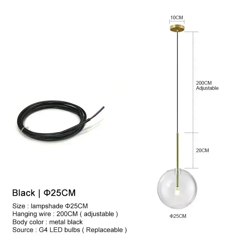 Minimalist brass and clear glass ball pendant light for dining room
