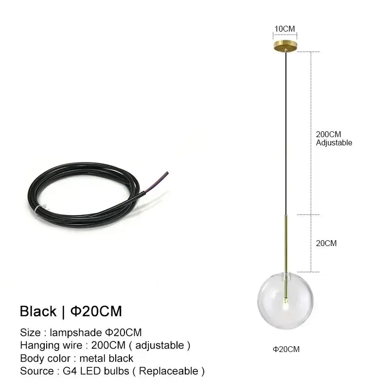 Minimalist brass and clear glass ball pendant light for dining room
