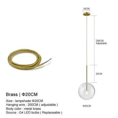 Minimalist brass and clear glass ball pendant light for dining room
