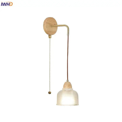 Minimalist brass and clear glass wall light bedroom pull chain switch